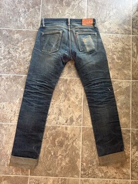 Men's Slim Raw Indigo Jeans with Authentic Fade